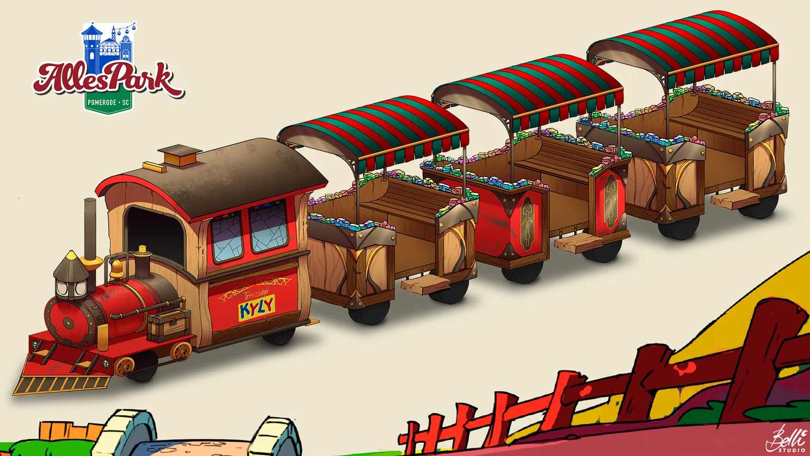 Conceito de trem criado pela Belli Studio para o Alles Park